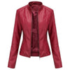 Women's Red Slim Fit Leather Moto Jacket — Minimalist Style