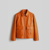 Men's Orange Leather Jacket – Dual Flap Pocket Style