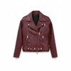 Women's Burgundy Leather Biker Jacket — Cropped Moto Style