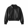 Women's Black Cowhide Leather Cropped Bomber Jacket