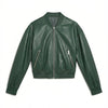 Green Leather Bomber Jacket — Unisex Minimalist Streetwear