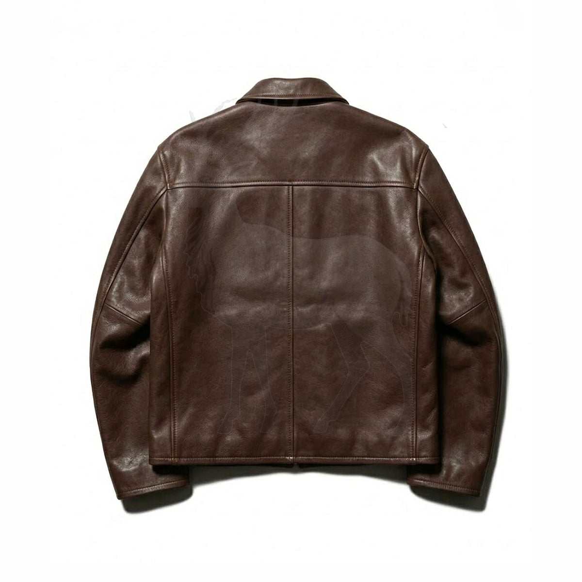 Men’s brown leather jacket back view