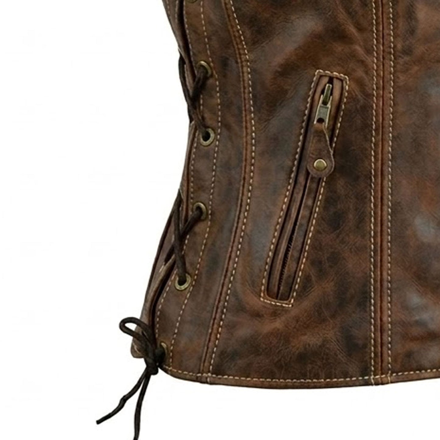 Women's biker vest distressed leather texture