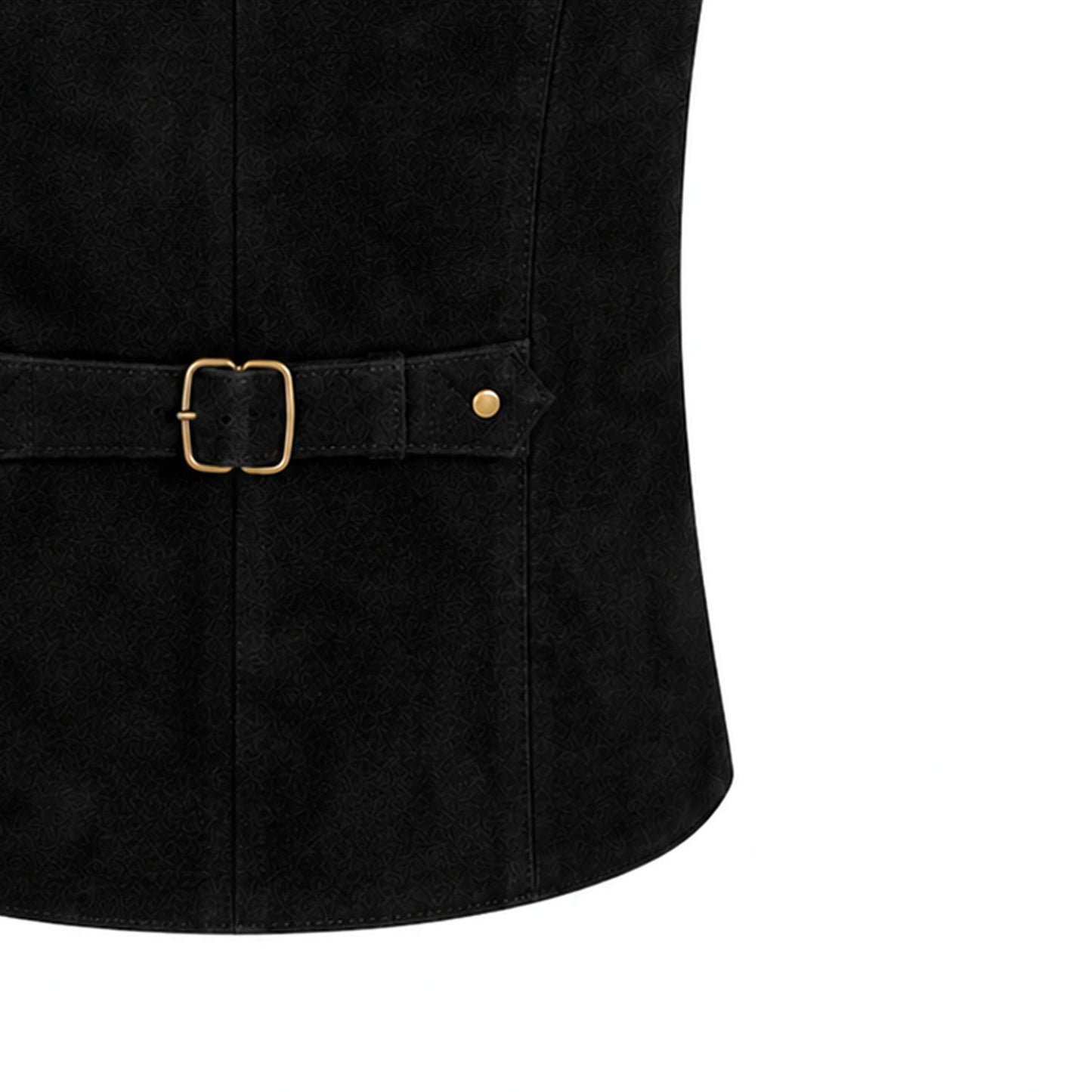Back view of a men's black suede leather Prince wedding vest