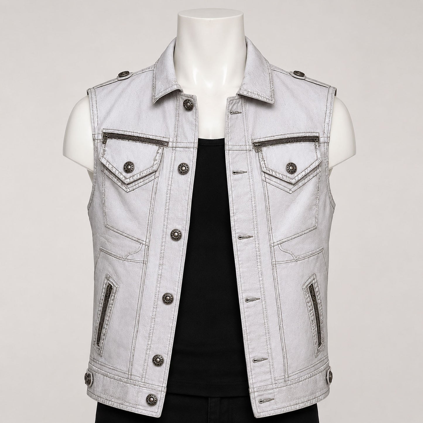 Ice White full grain cowhide leather motorcycle club vest