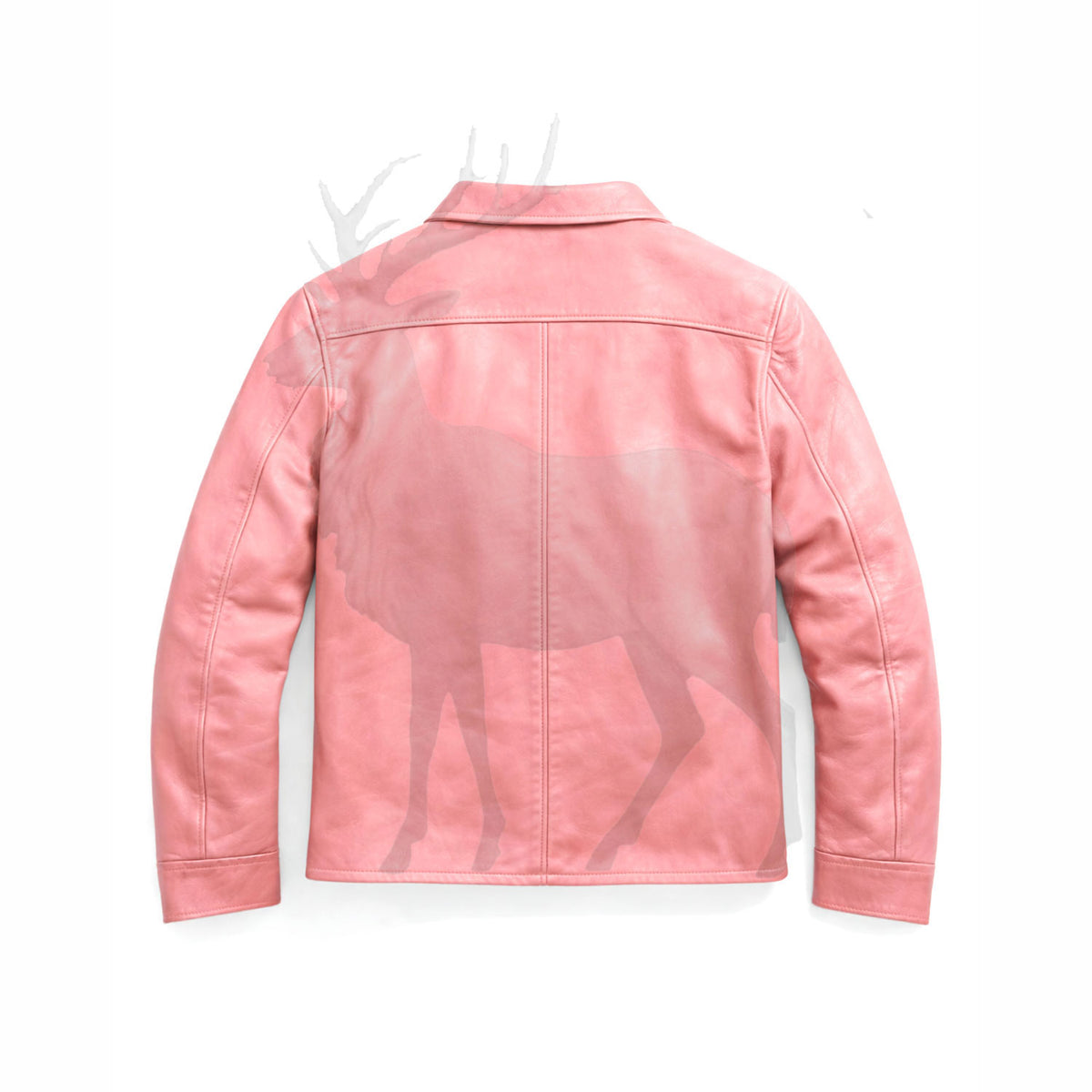 Women’s pink leather jacket back view
