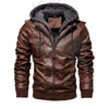 Men's Brown Hooded Leather Biker Jacket — Vintage Style