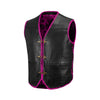 Pink Buffalo Leather Ribbed Vest – Customizable MC Club Vest