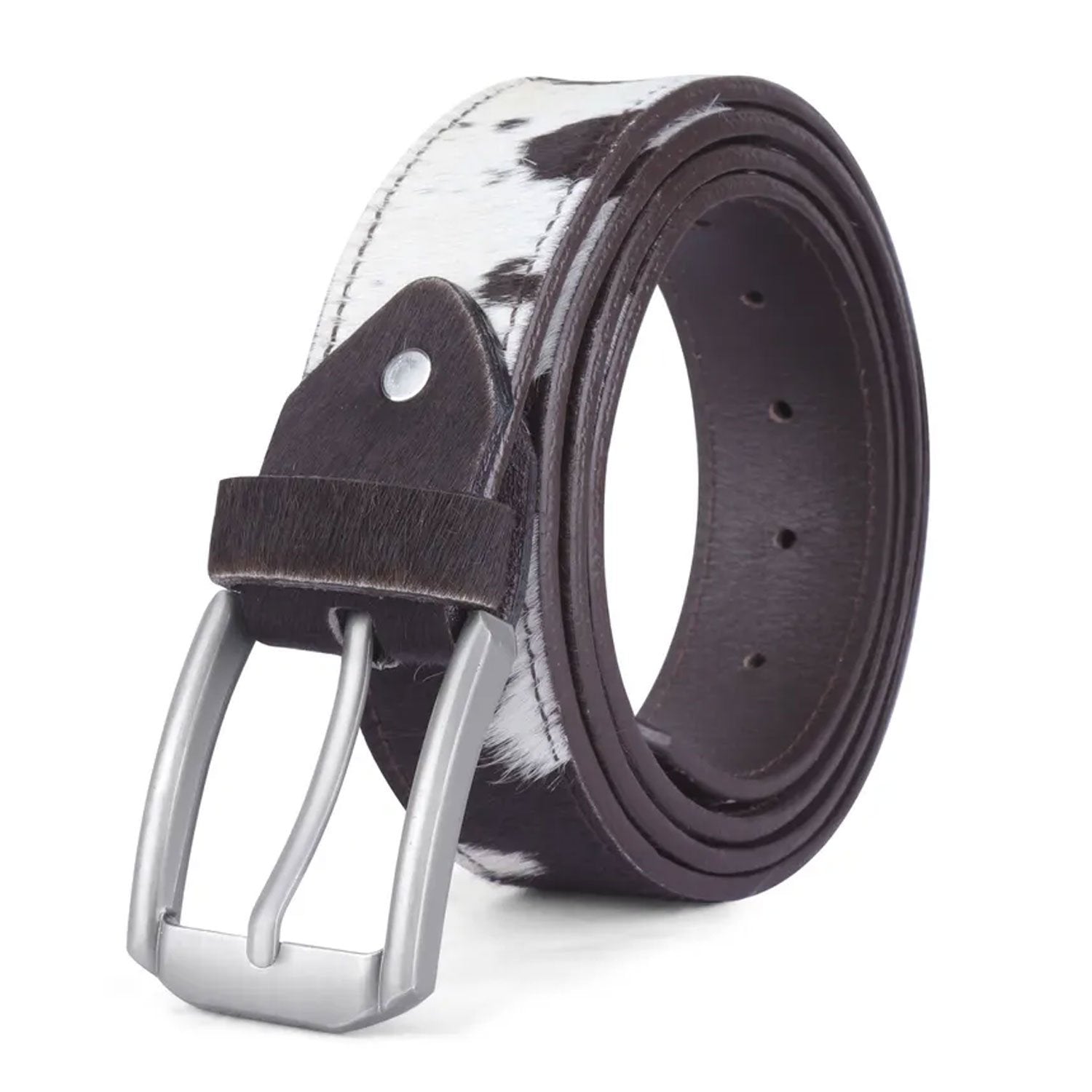 Handmade Hair-On Cowhide Leather Belt — Genuine Spotted Cowhide Belt by Leatherton