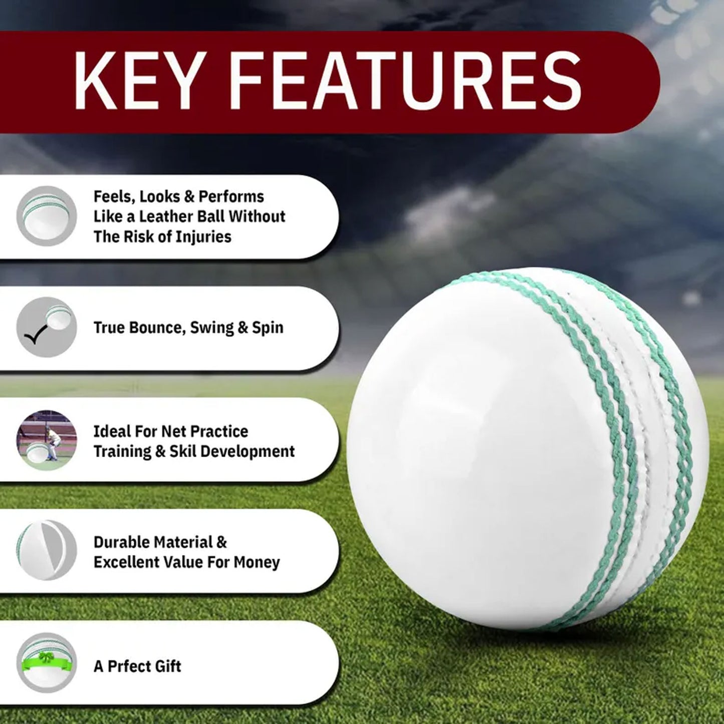White Leather Cricket Ball – Handmade & Match Ready