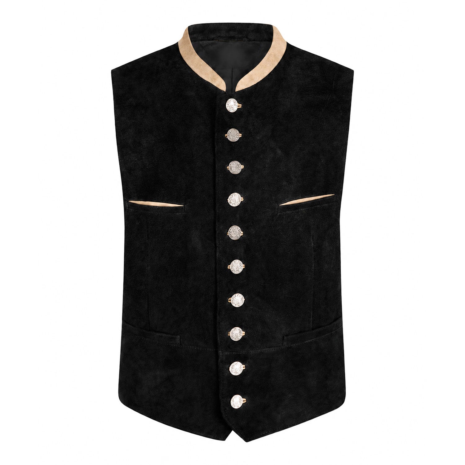 Men's black suede Prince wedding vest front view