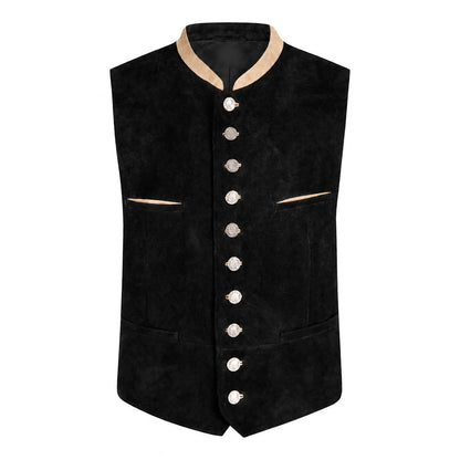 Men's black suede Prince wedding vest front view