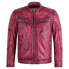 Men's Red Distressed Leather Biker Jacket — Quilted Moto