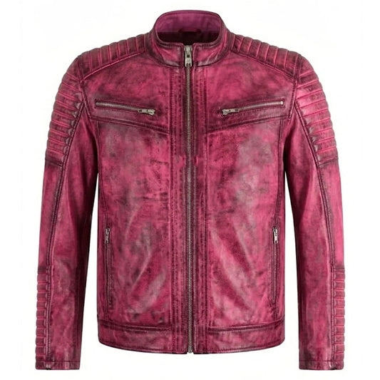 Red leather jacket with zippers on a white background