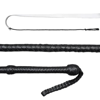 Deep black kangaroo leather bullwhip full length view