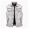 Men's Ice White Leather Motorcycle Club Vest