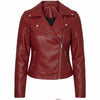 Women's Red Leather Biker Jacket — Cropped Moto Style