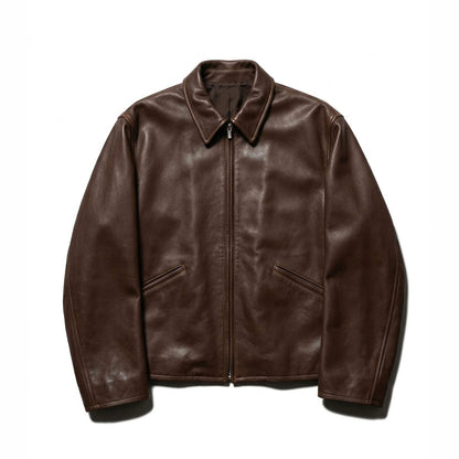 Men’s brown leather jacket front view 