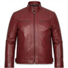 Men's Red Slim Fit Leather Biker Jacket — Quilted Shoulder