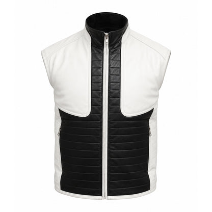 Men's black and white leather streetwear vest front