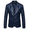 Men's Navy Blue Leather Blazer — Slim Fit Formal Style