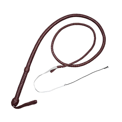 Close-up of braided kangaroo leather bullwhip showing high-quality craftsmanship