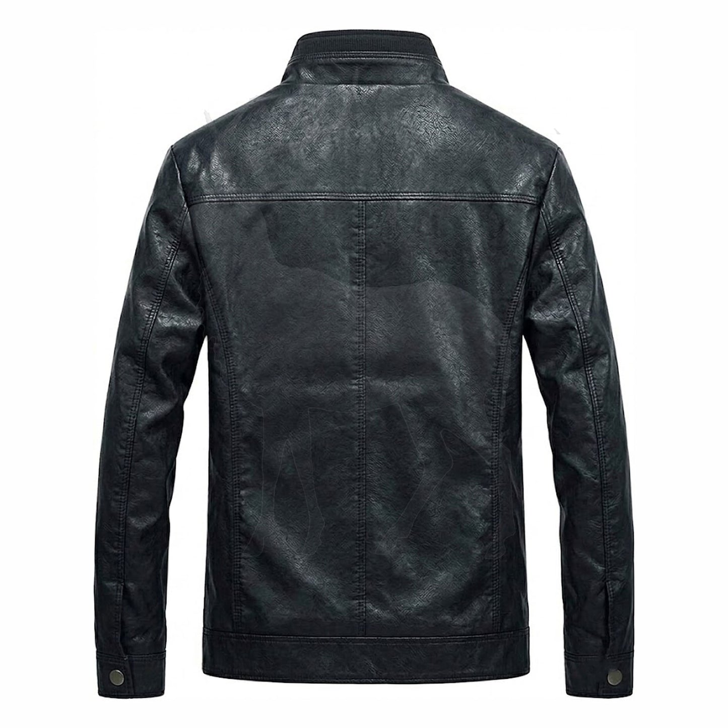 Men’s black leather jacket back view slim fit silhouette clean minimalist design premium leather casual outerwear