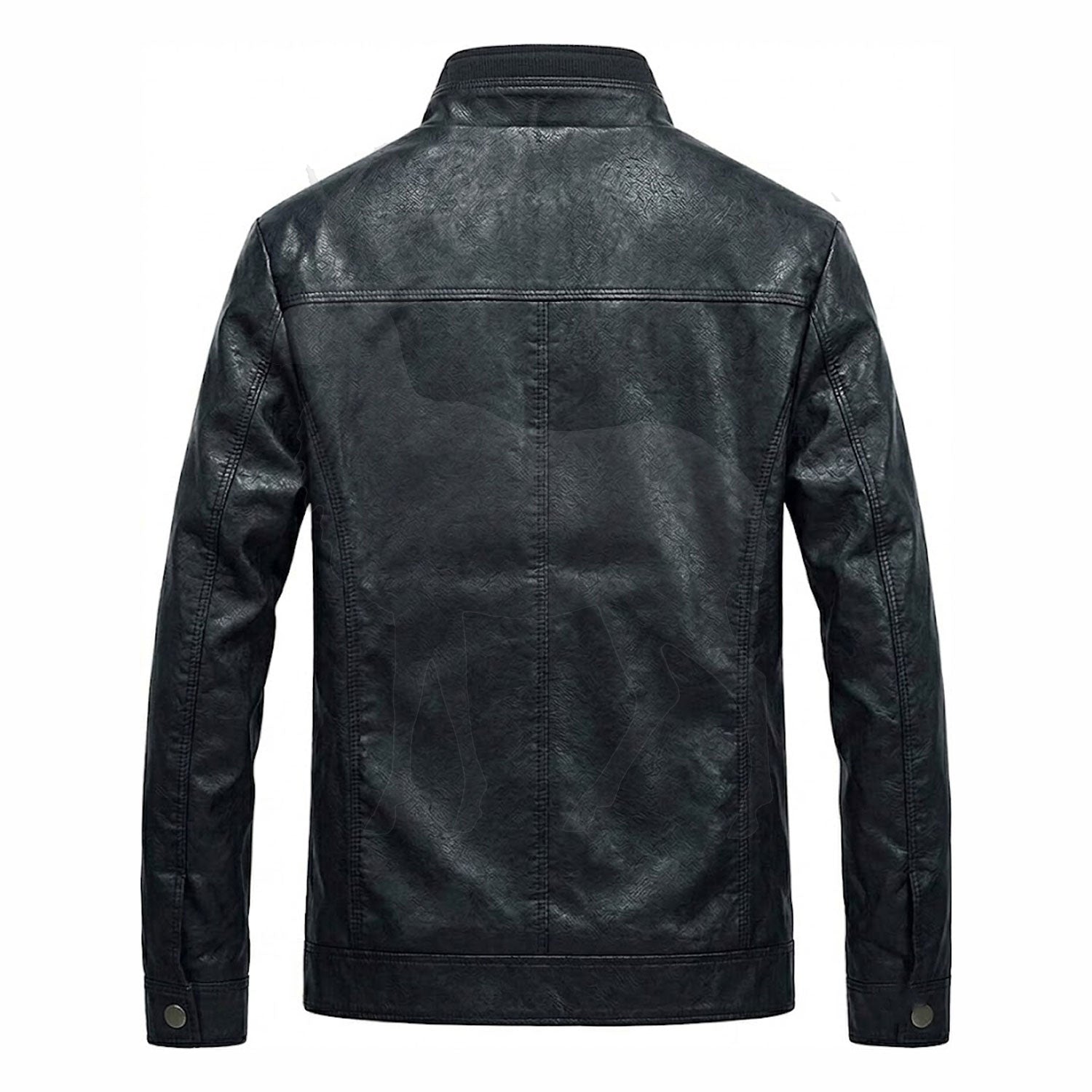 Men’s black leather jacket back view slim fit silhouette clean minimalist design premium leather casual outerwear