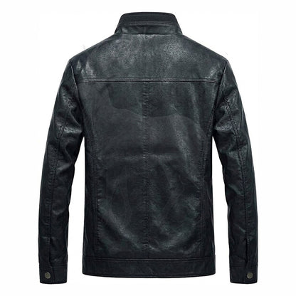 Men’s black leather jacket back view slim fit silhouette clean minimalist design premium leather casual outerwear