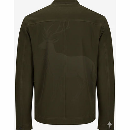 Men’s olive green leather jacket back view clean minimalist silhouette slim fit moto style premium leather outerwear