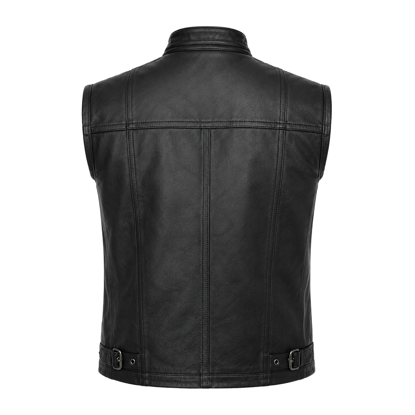 Full grain cowhide black utility vest full body