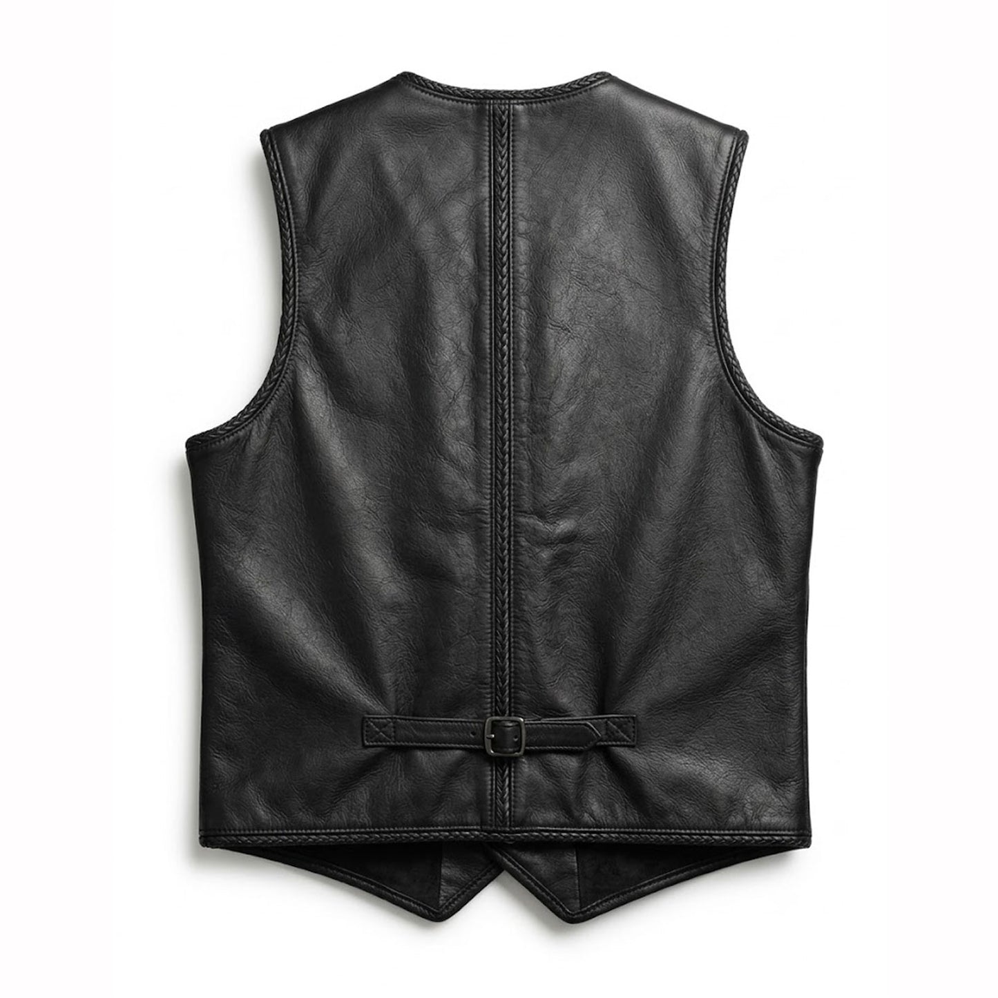 Black leather vest button-up closure