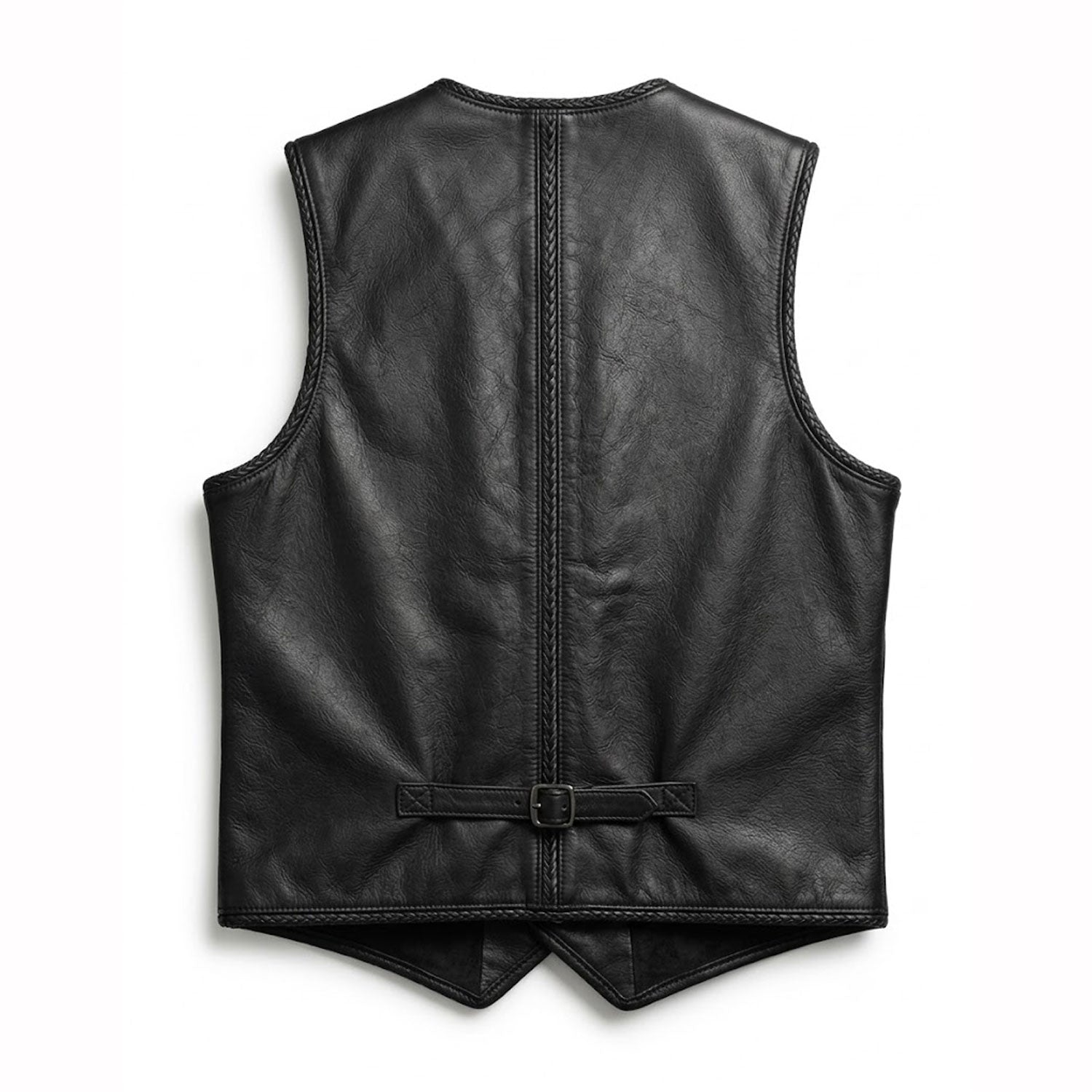 Black leather vest button-up closure