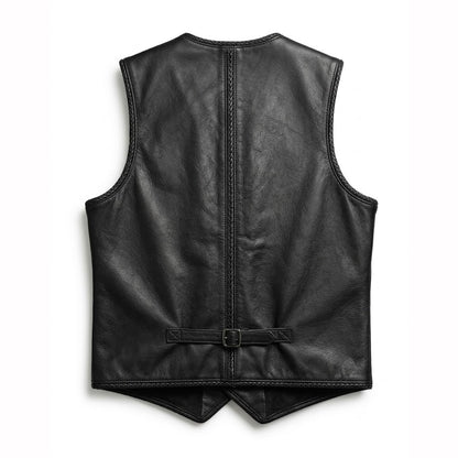 Black leather vest button-up closure