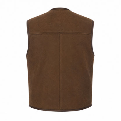 Suede vest faux fur lining interior detail