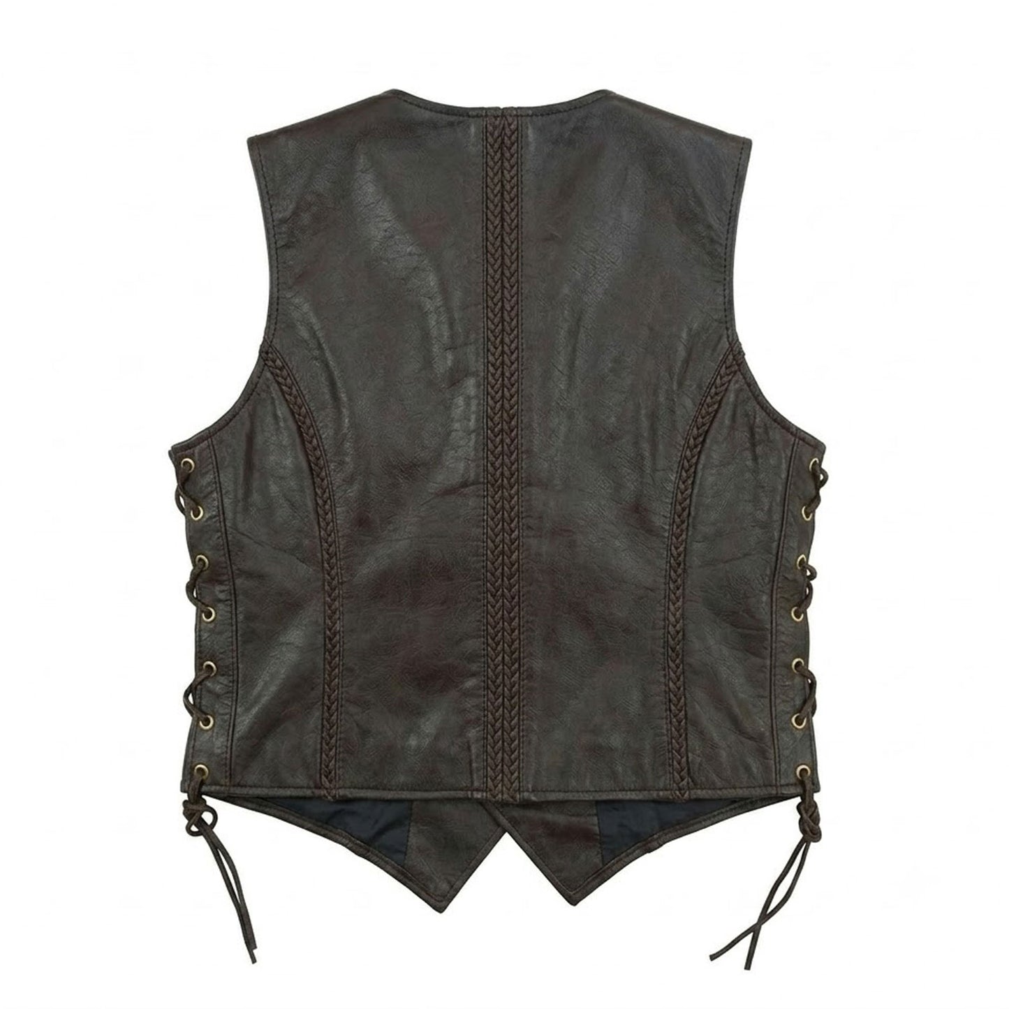 Braided leather vest adjustable side lace detail