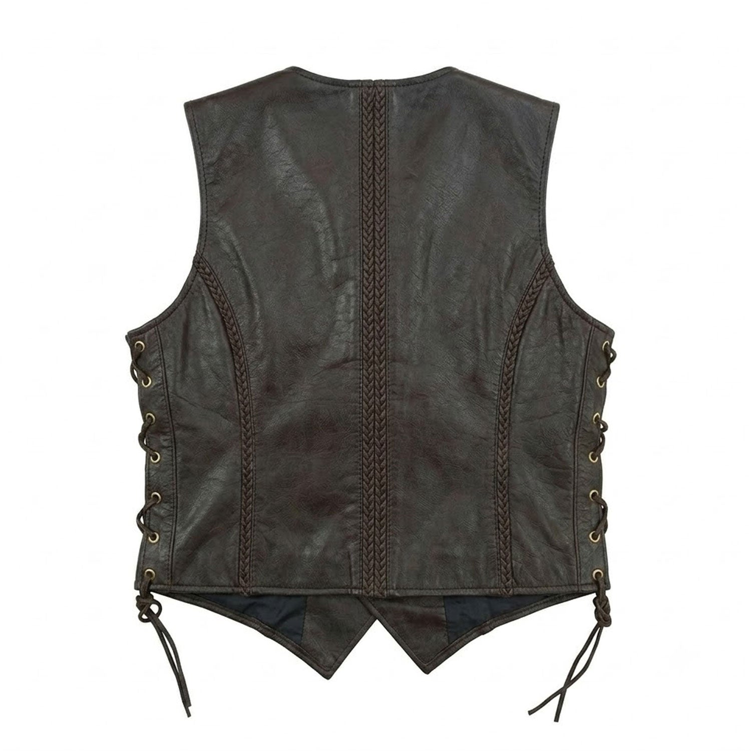Braided leather vest adjustable side lace detail