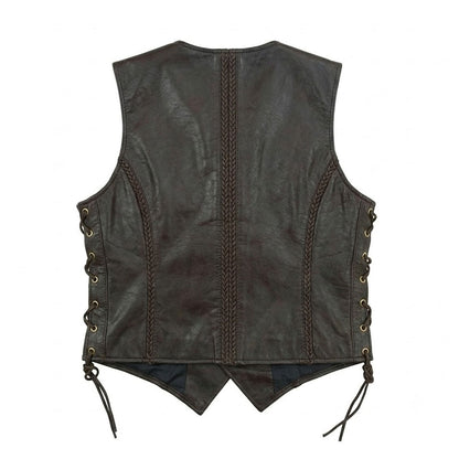 Braided leather vest adjustable side lace detail