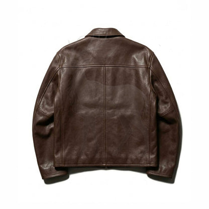 Men’s brown leather jacket back view 