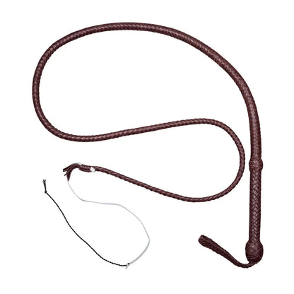 Full view of professional kangaroo leather bullwhip, Indy style design.