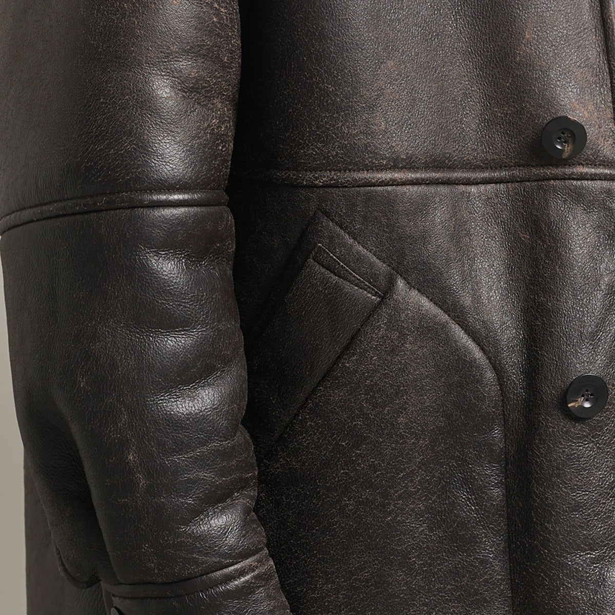 Vintage Cowhide Leather Shearling Winter Jacket
