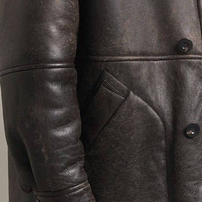 Vintage Cowhide Leather Shearling Winter Jacket