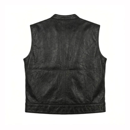 Black ribbed vest zip and flap pocket close-up