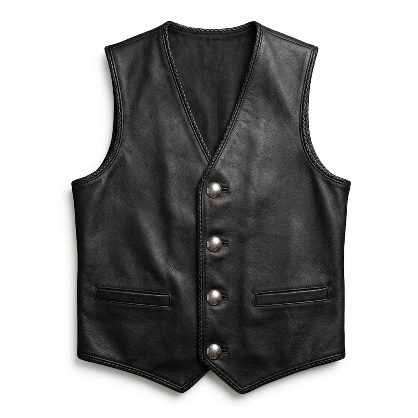 Black formal vest braided side panel detail