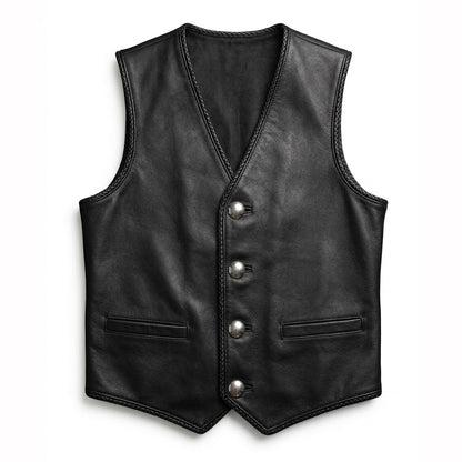 Black formal vest braided side panel detail