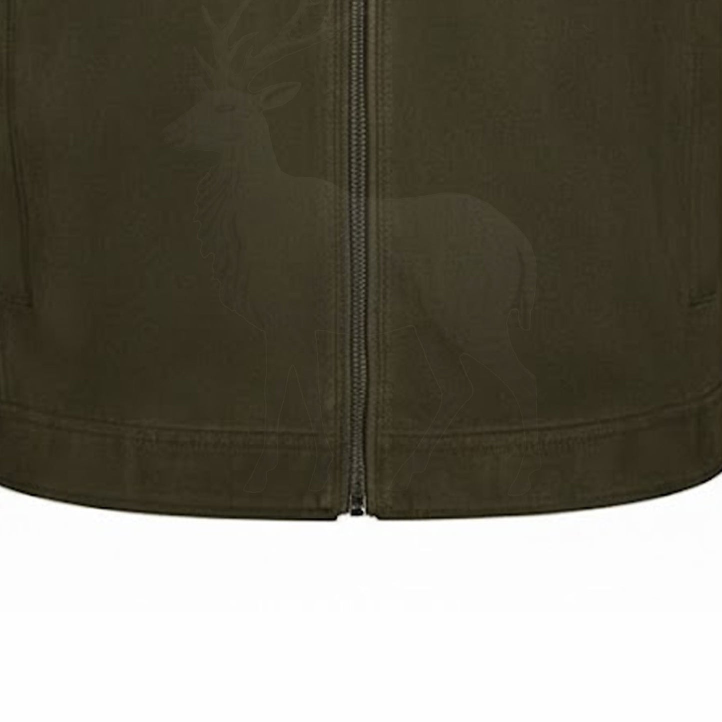 Close up waist hem of olive green leather jacket slim fit structure clean minimalist design premium craftsmanship