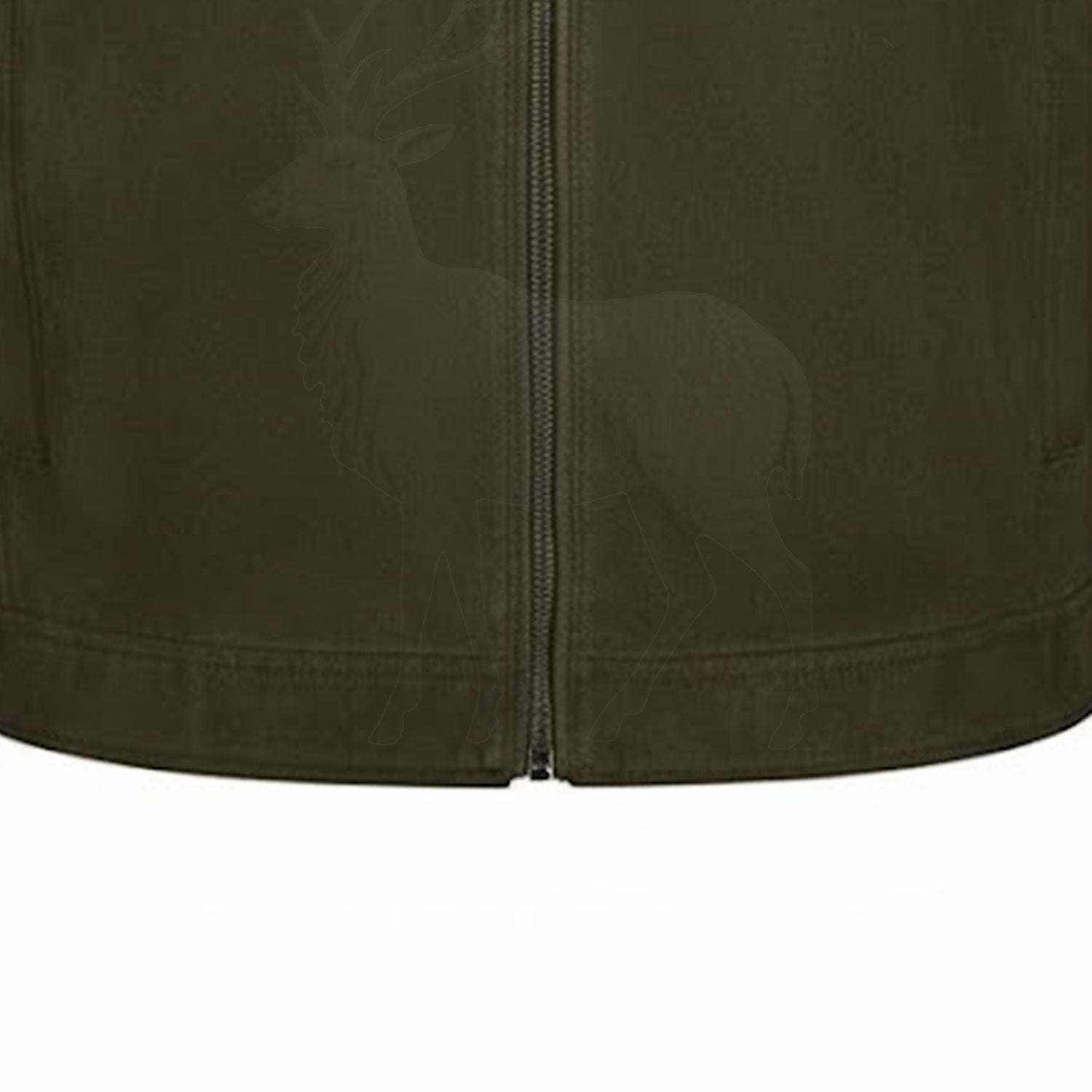 Close up waist hem of olive green leather jacket slim fit structure clean minimalist design premium craftsmanship