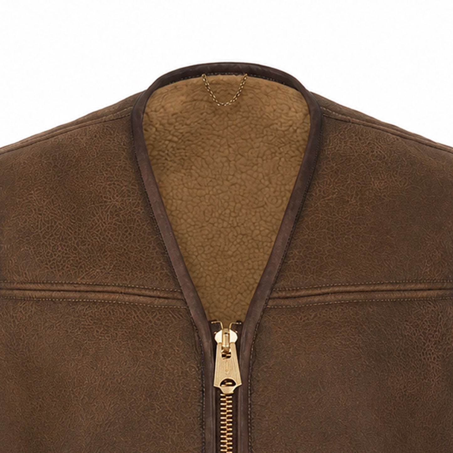 Brown suede vest YKK zipper closure