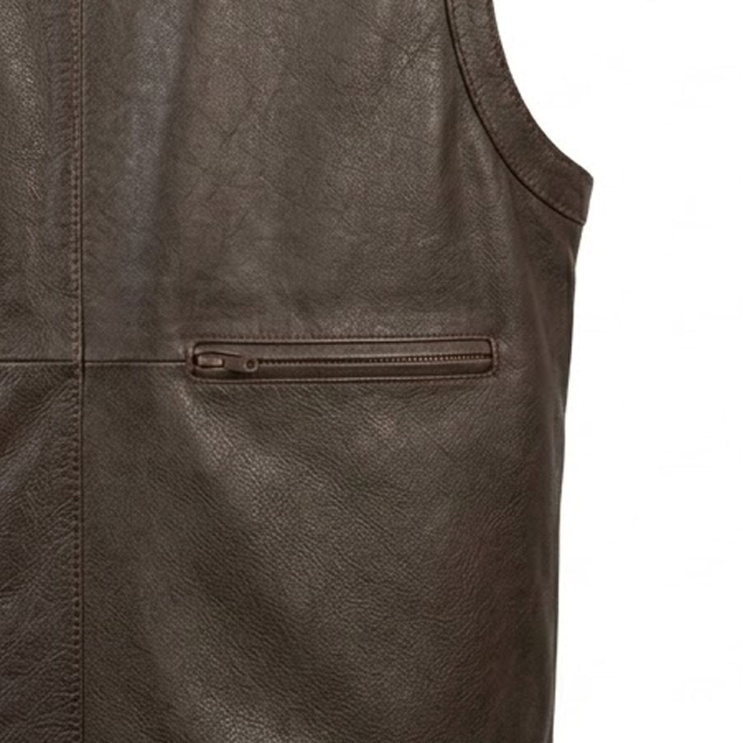 Men's utility leather vest full body view