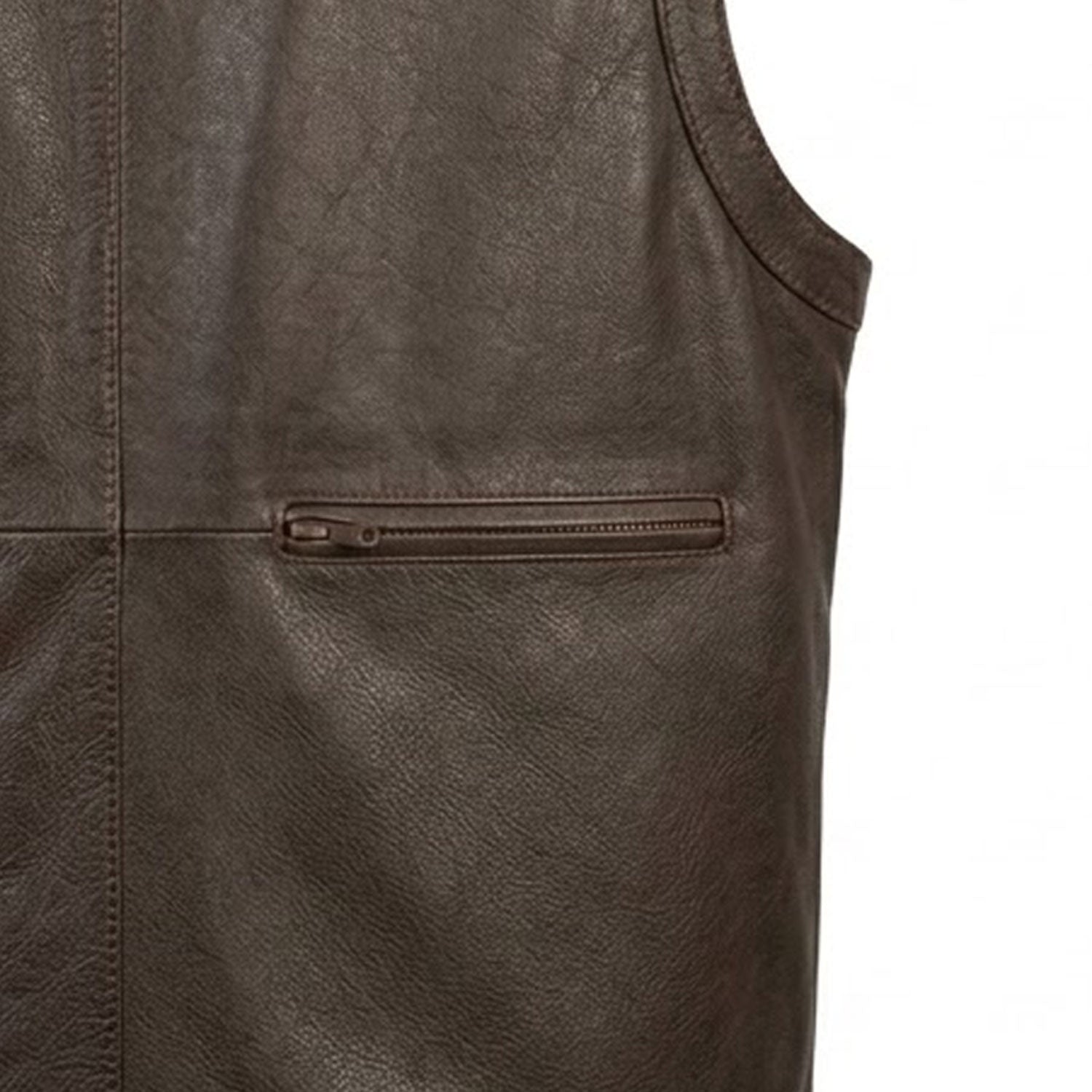 Men's utility leather vest full body view